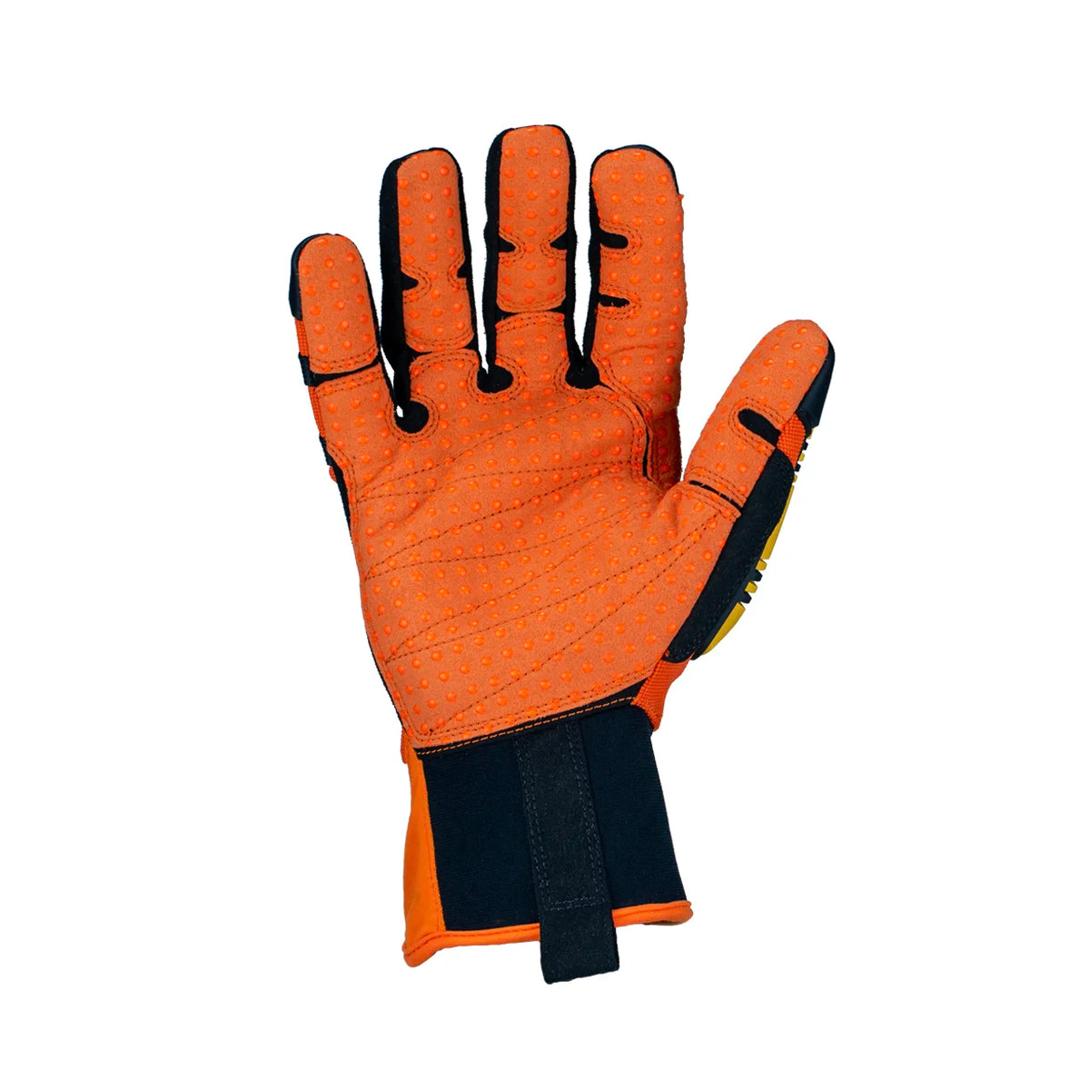 Ironclad KONG Original gloves palm view, orange dotted double layer synthetic leather palm and neoprene slip-on cuff