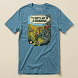 It's Just a Bit of a Scramble T-Shirt in Heather Deep Teal, laid flat, front view