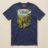 It's Just a Bit of a Scramble T-Shirt in Navy, laid flat, front view
