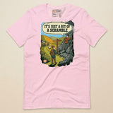 It's Just a Bit of a Scramble T-Shirt in Soft Pink, laid flat, front view