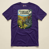 It's Just a Bit of a Scramble T-Shirt in Team Purple, laid flat, front view