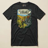 It's Just a Bit of a Scramble T-Shirt in Vintage Black, laid flat, front view