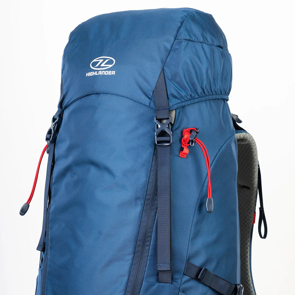 Highlander Ivar Men's Rucksack 50L - Navy Blue front upper detail with floating lid