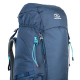 Highlander Ivar Women's Rucksack 50L - Navy Blue front upper detail with floating lid