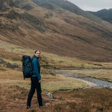 Highlander Ivar Women's Rucksack 50L - Navy Blue worn by hiker in a Highland glen