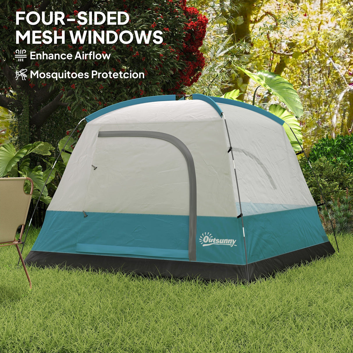 Outsunny 3-4 Person Camping Tent - Navy Blue & Light Blue storage pocket detail