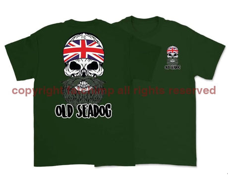 Jack Skull Old Sea Dog Double Side Printed T-Shirt - Green