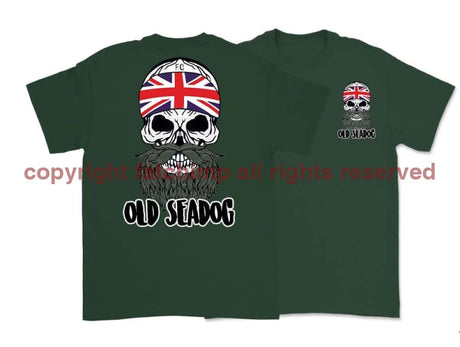 Jack Skull Old Sea Dog Double Side Printed T-Shirt - Military Green/Olive