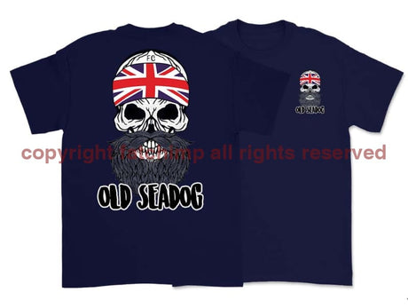 Jack Skull Old Sea Dog Double Side Printed T-Shirt - Blue