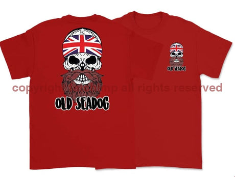 Jack Skull Old Sea Dog Double Side Printed T-Shirt - Red