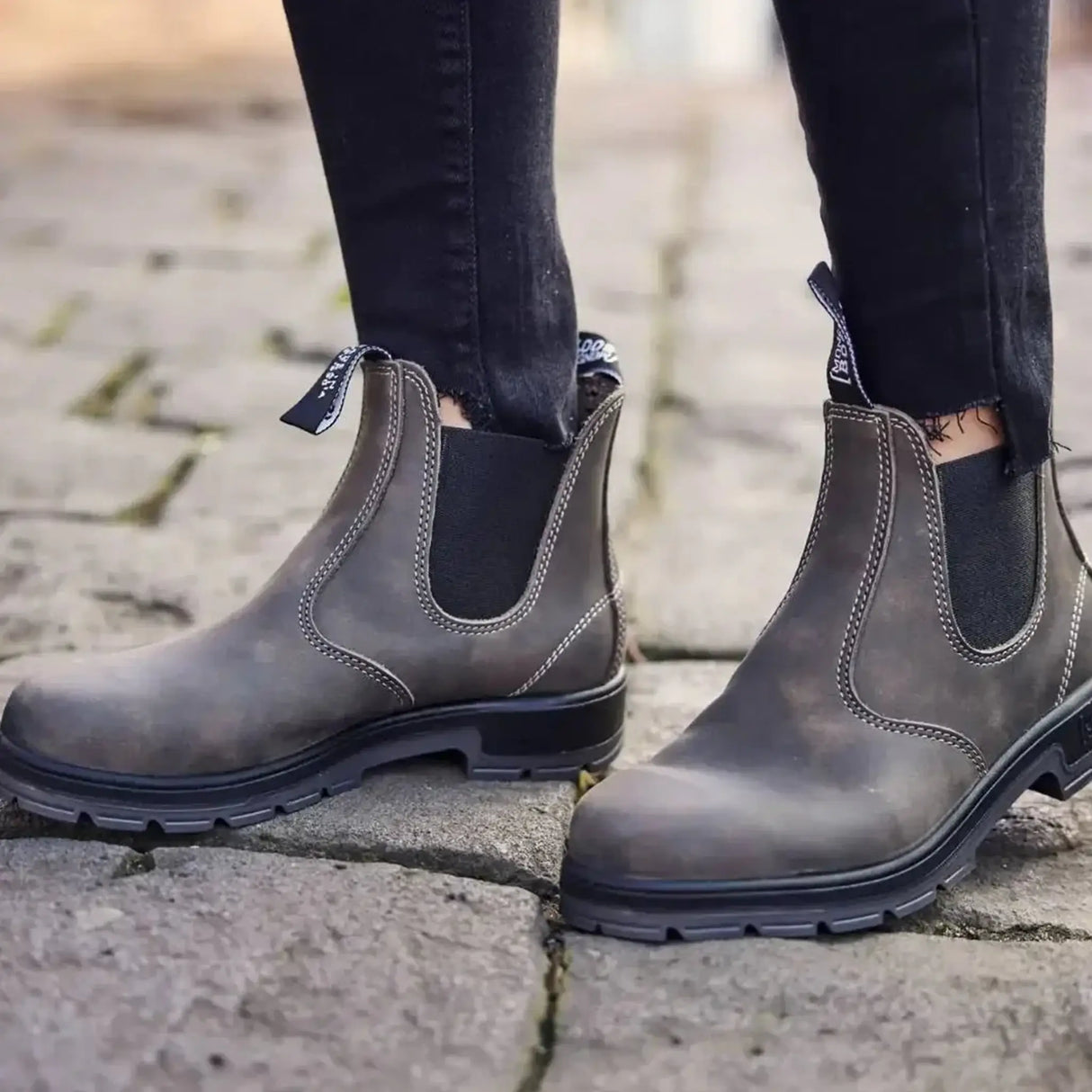 Mongrel K9 Dealer Boot - Cloudy Grey worn on cobblestones