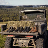Mongrel K9 Dealer Boot range displayed on a farm utility vehicle