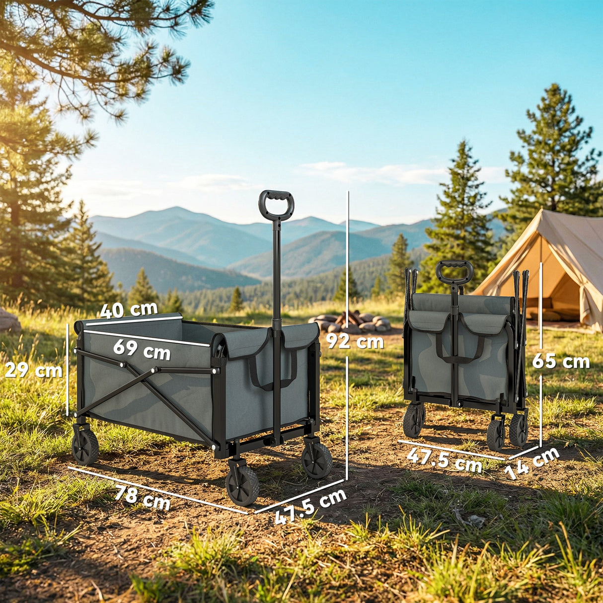Outsunny 81L Festival Trolley on Wheels - Grey side profile