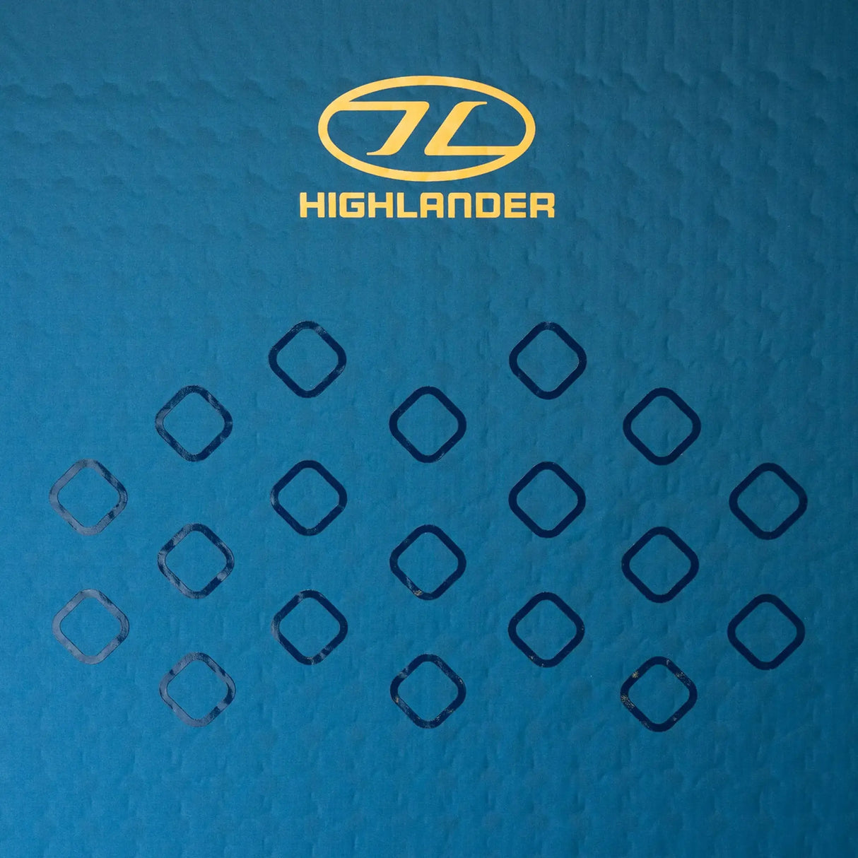 Highlander Self-Inflating Kip Sleeping Mat 50mm in deep blue close up of logo