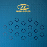 Highlander Kit Self-Inflating Sleeping Bag Mat 75mm in deep blue close up of logo