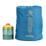 Highlander Kit Self-Inflating Sleeping Bag Mat 75mm in deep blue stuff sack size comparison