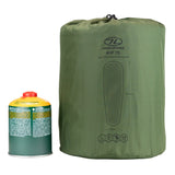 Highlander Kit Self-Inflating Sleeping Bag Mat 75mm in olive green stuff sack size comparison