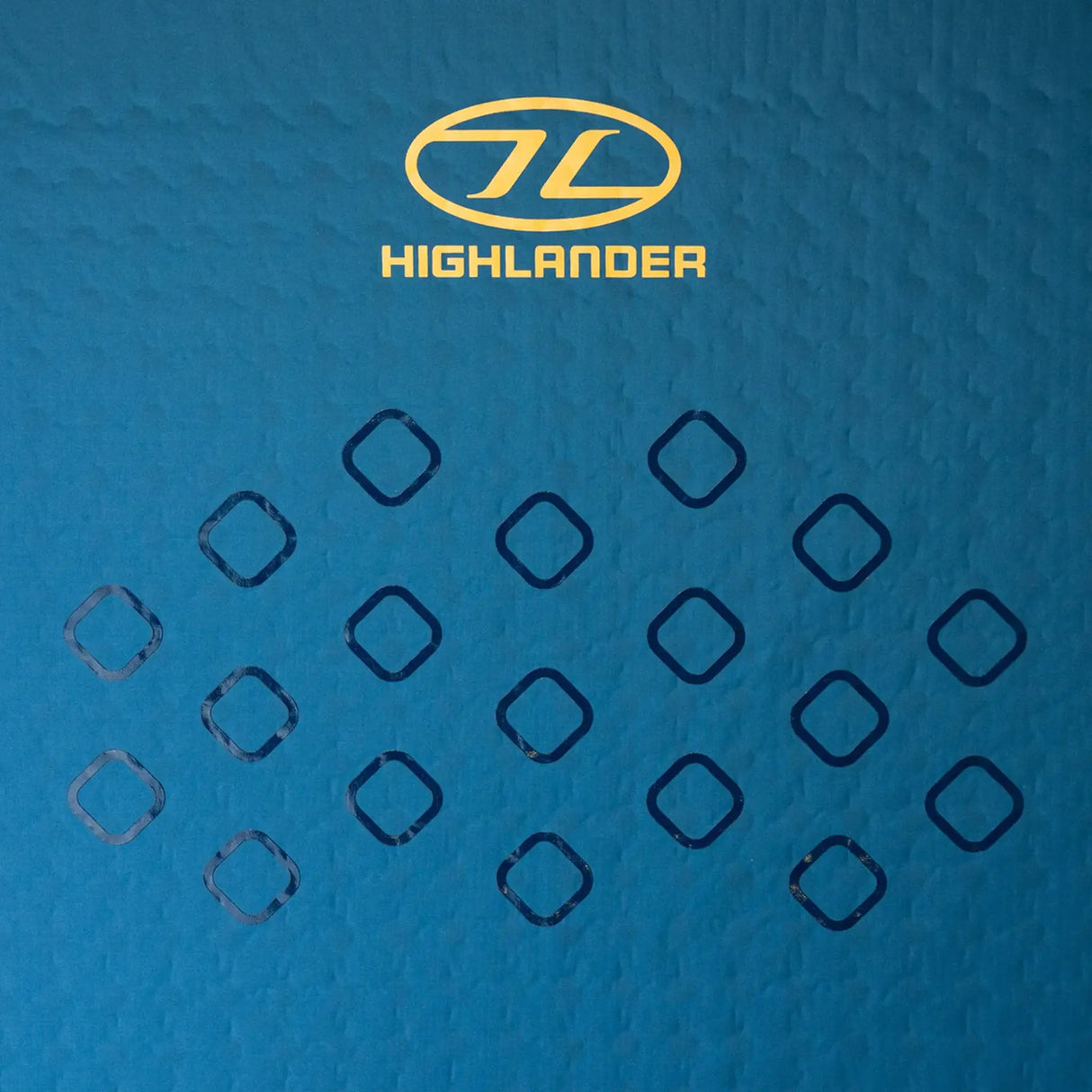 Highlander Kit Compact 30mm Self-Inflating Sleeping Mat in deep blue close up of logo