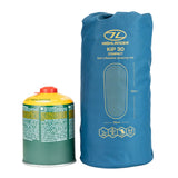 Highlander Kit Compact 30mm Self-Inflating Sleeping Mat in deep blue stuff sack size comparison