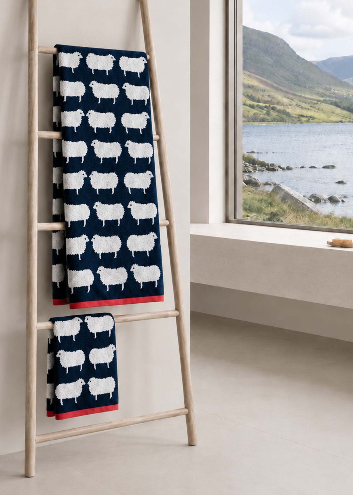Anorak Kissing Sheep Organic Cotton Towel - Navy blue and white bathroom styling