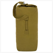 Highlander Heavyweight Canvas Kit Bag 12" - olive green canvas duffel, side view, with the webbing carry strap tacked to the body