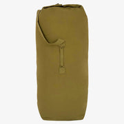 Highlander Heavyweight Canvas Kit Bag 16" - olive green canvas duffel, side view, with the webbing carry strap tacked to the body