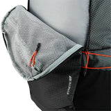Highlander Kynetik Rucksack 25L in Black - close-up of the top lid mesh pocket and hydration port