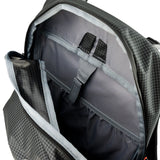 Highlander Kynetik Rucksack 25L in Black - main compartment unzipped showing the grey lining and internal sleeve