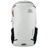 Highlander Kynetik Rucksack 25L in White - front view with twin front zips, side pockets and orange bungee cords