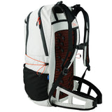 Highlander Kynetik Rucksack 25L in White - angled front view showing the vented back panel and padded straps