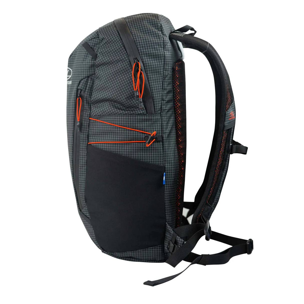 Highlander Kynetik Rucksack 15L in Black - side profile showing the black base panel and side compression cords