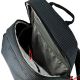 Highlander Kynetik Rucksack 15L in Black - main compartment unzipped showing the grey lining and internal sleeve