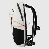 Highlander Kynetik Rucksack 15L in White - side profile showing the vented back panel and padded shoulder straps