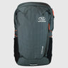 Highlander Kynetik Rucksack 20L in Black - front view with zipped front pocket and orange bungee cords