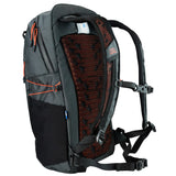 Highlander Kynetik Rucksack 20L in Black - angled rear view showing the orange airflow mesh back panel and harness