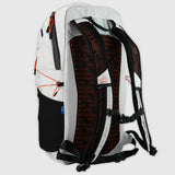 Highlander Kynetik Rucksack 20L in White - angled rear view showing the orange airflow mesh back panel