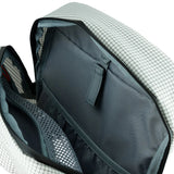 Highlander Kynetik Rucksack 20L in White - main compartment unzipped showing the grey lining and internal sleeve