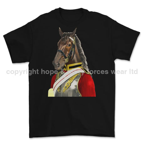 Life Guards Ceremonial Horse Guard Art Printed T-Shirt - Black