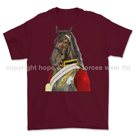 Life Guards Ceremonial Horse Guard Art Printed T-Shirt - Maroon