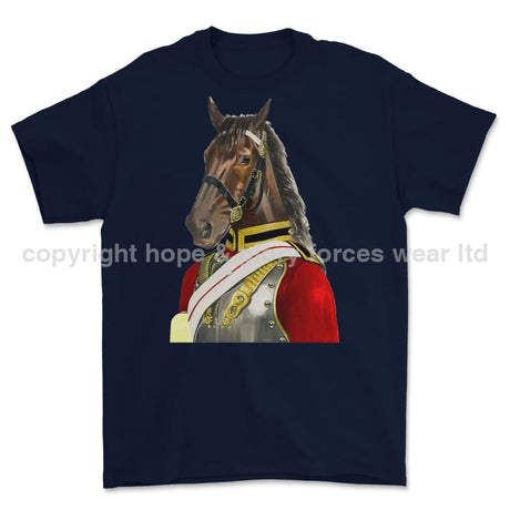 Life Guards Ceremonial Horse Guard Art Printed T-Shirt - Navy Blue