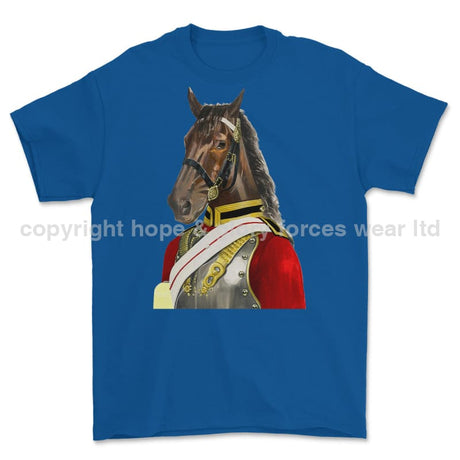 Life Guards Ceremonial Horse Guard Art Printed T-Shirt - Royal Blue