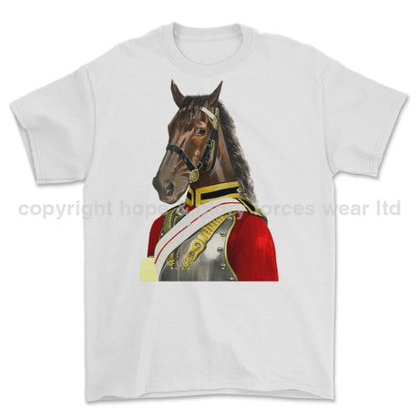 Life Guards Ceremonial Horse Guard Art Printed T-Shirt - White