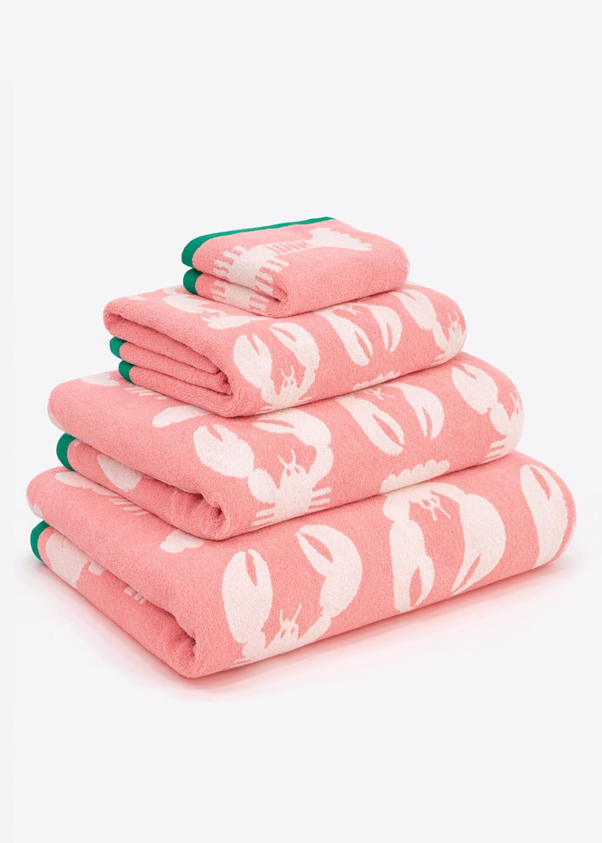 Anorak Lobsters Pink Organic Cotton Towel - Soft pink and white folded stack
