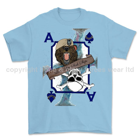 Loose Lips Sink Ships SF Playing Card Art Front Printed T-Shirt - Light Blue