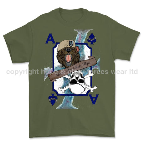Loose Lips Sink Ships SF Playing Card Art Front Printed T-Shirt - Military Green/Olive