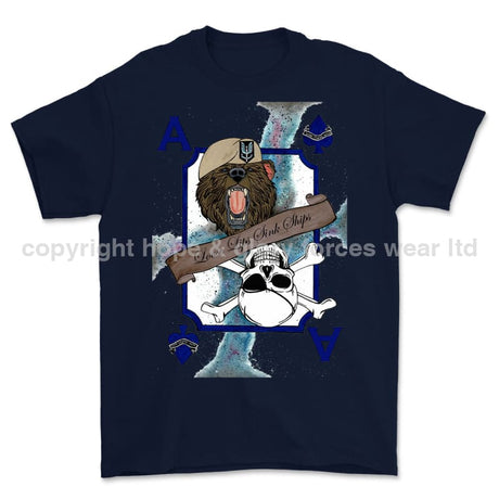 Loose Lips Sink Ships SF Playing Card Art Front Printed T-Shirt - Navy Blue