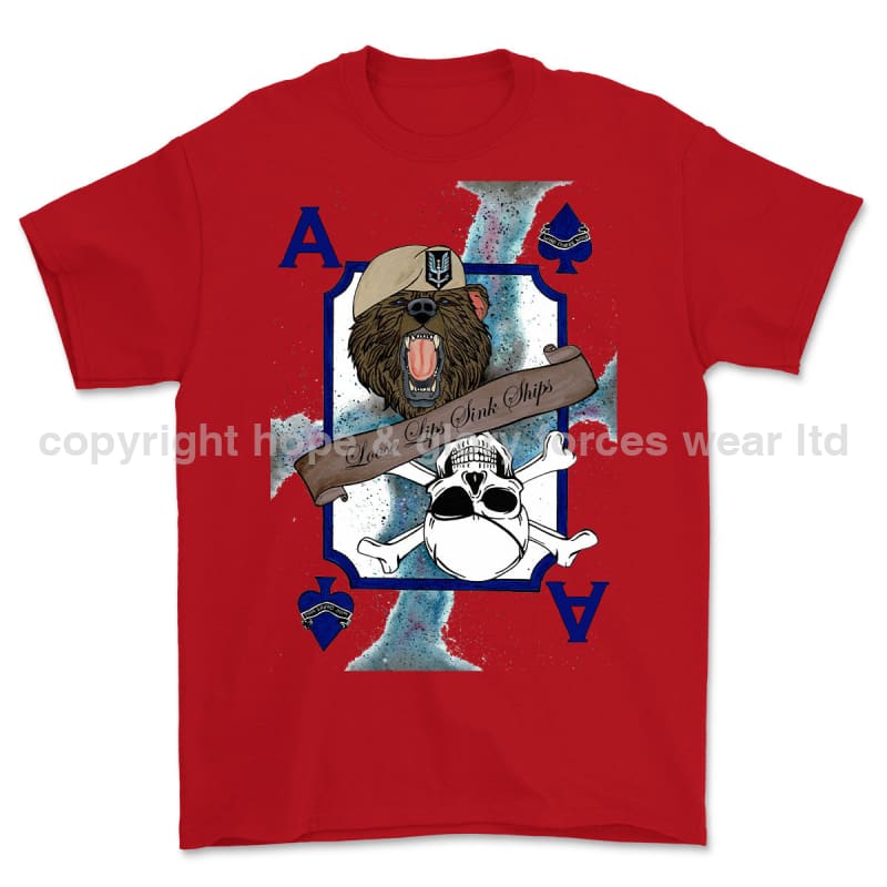 Loose Lips Sink Ships SF Playing Card Art Front Printed T-Shirt - Red