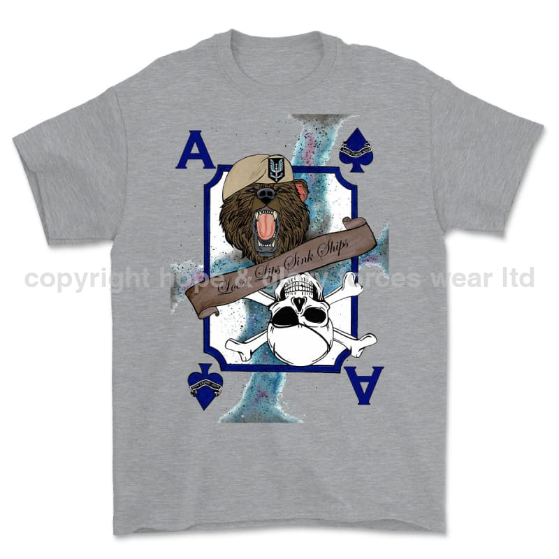Loose Lips Sink Ships SF Playing Card Art Front Printed T-Shirt - Sports Grey