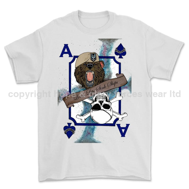 Loose Lips Sink Ships SF Playing Card Art Front Printed T-Shirt - White