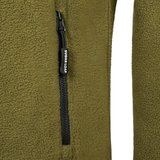 Close-up of a Sugar Loaf Shepherd Polar Fleece Hoodie in Khaki with a zipper